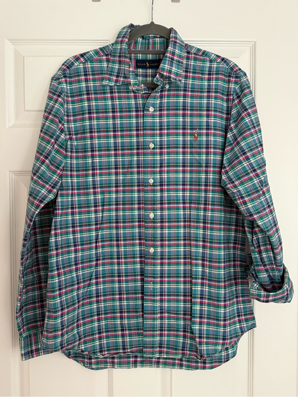 Ralph Lauren Plaid Button Down Shirt | Teal & Pink | L